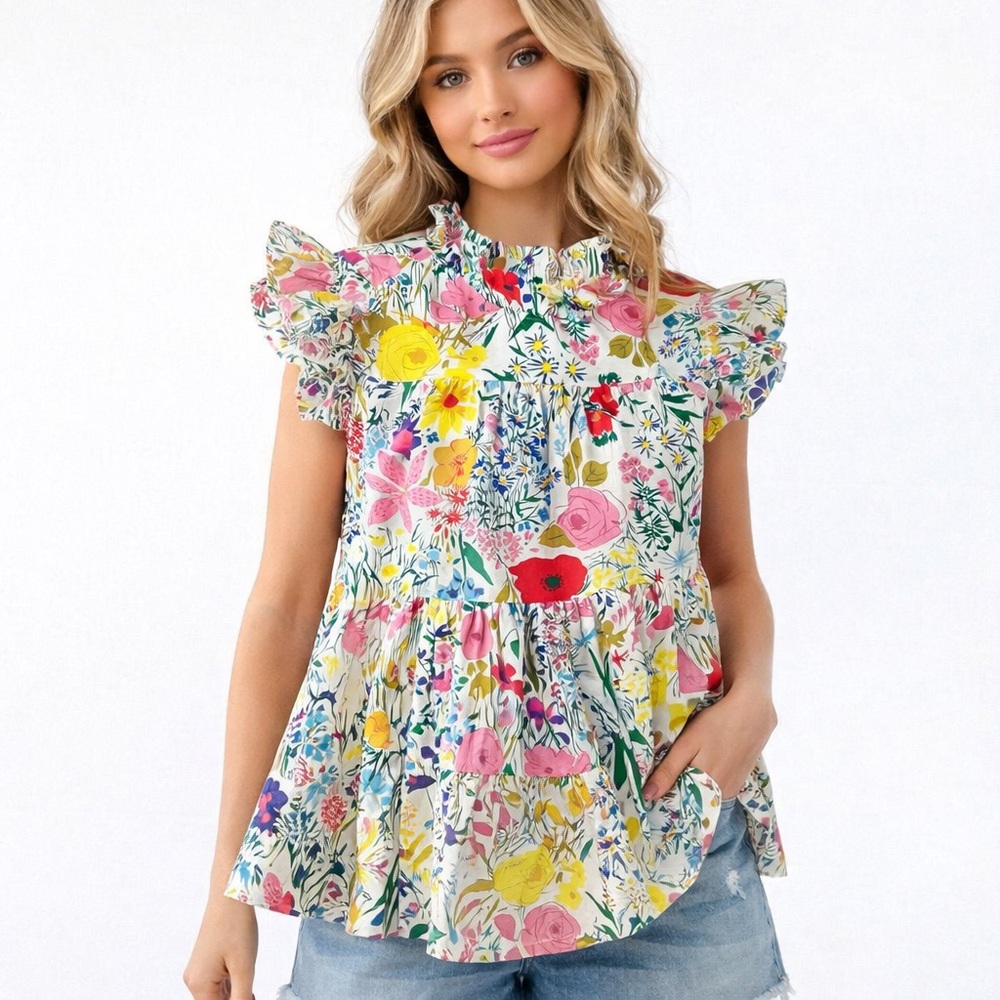 Jodifl Wildflower Floral Tiered Blouse Cottagecore Ruffle Top